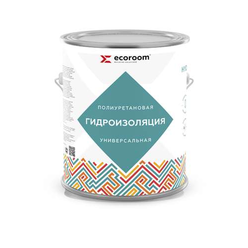 Гидроизоляция Ecoroom Hydroneed Pro, 1 кг, полиуретановая универсальная с армирующим волокном, банка